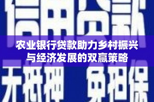 惠安农业银行贷款助力乡村振兴与经济发展的双赢策略